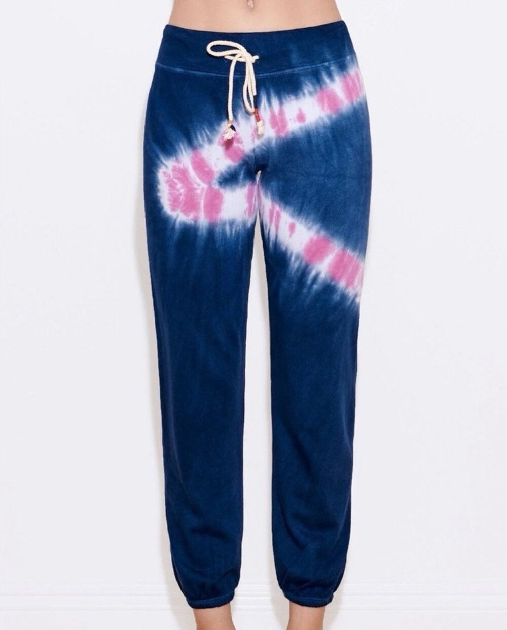 Sundry Navy and Candy Pink Tie-Dye Sweatpants - Size 3 (Large)